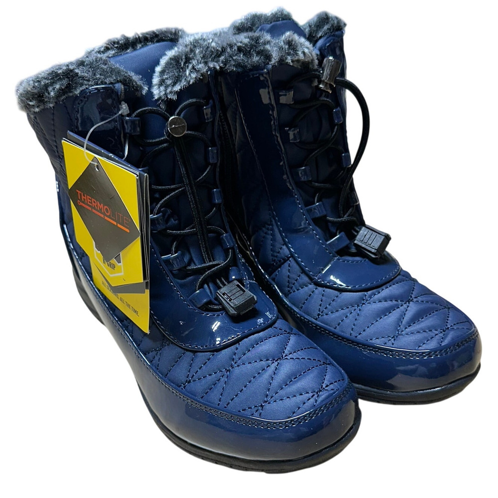 Khombu Women's Molly Slip On Snow Boots Navy Blue Size 5W Brand New In Box